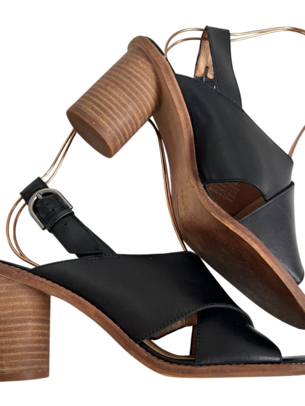 Madewell The Ruthie sandals black leather criss cross ankle strap high heel 9 - Picture 7 of 12